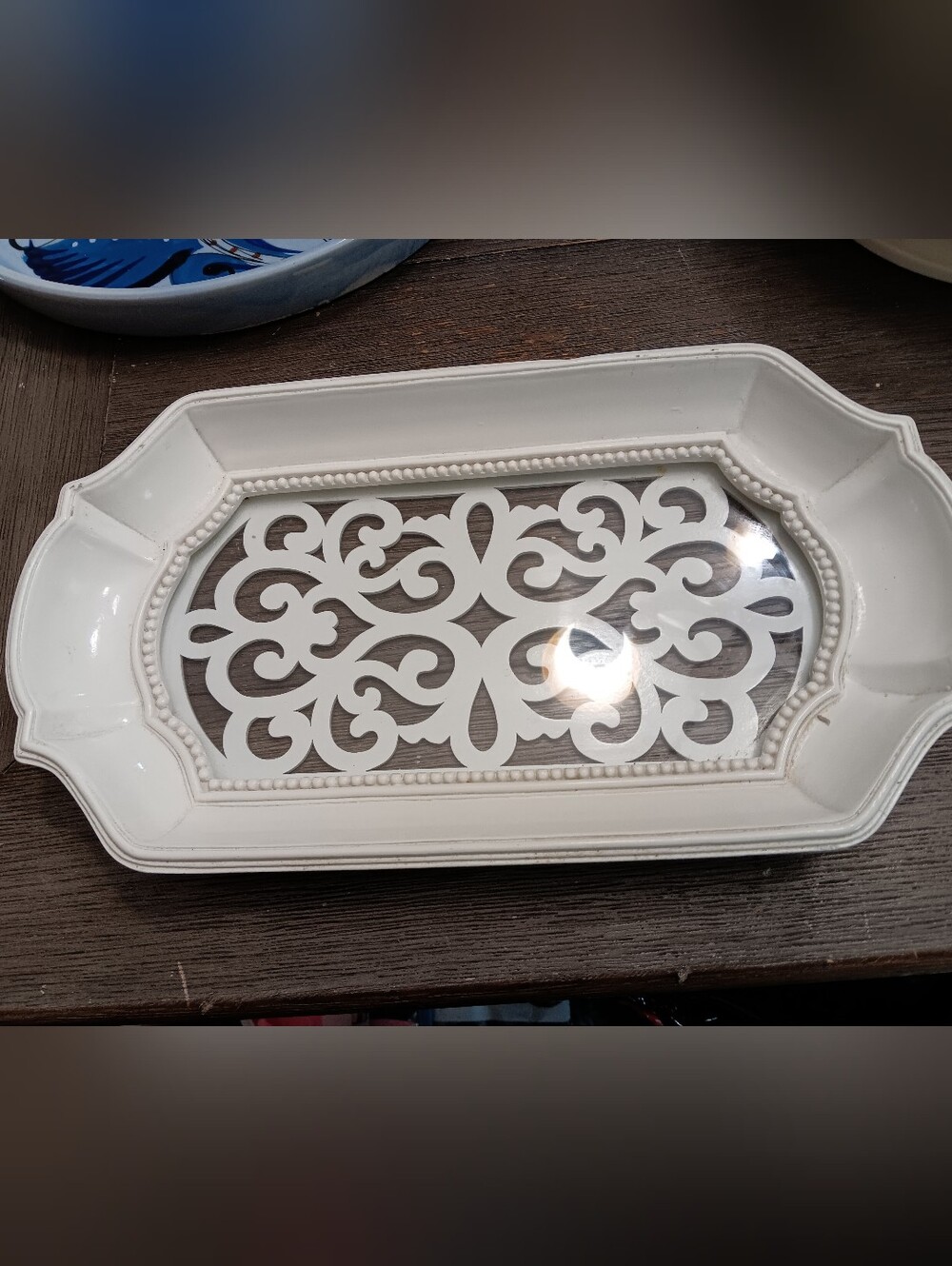 Unk White Decorative Vanity Tray with Filigree Insert
